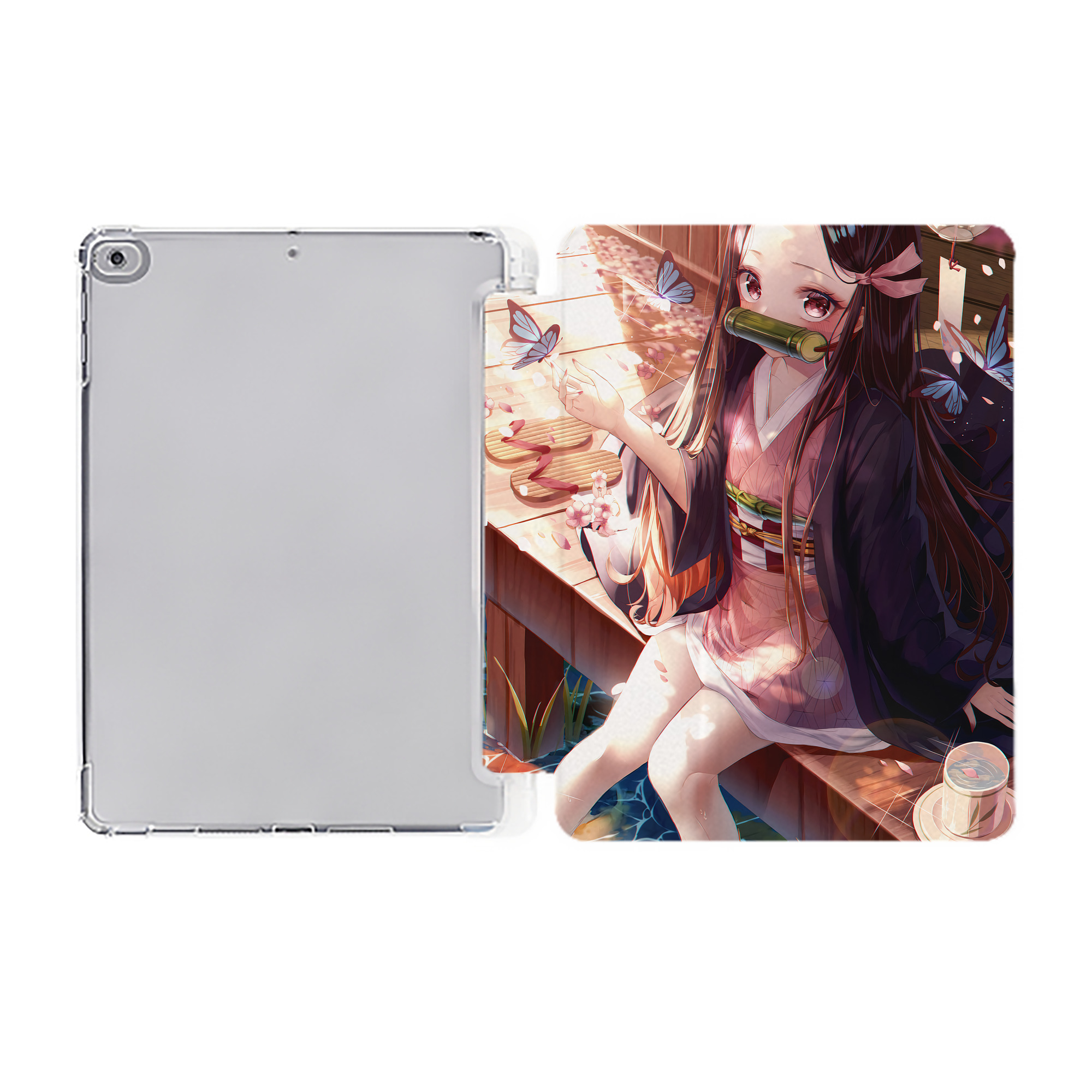 （画像用） 鬼滅の刃（きめつのやいば）竈門 禰󠄀豆子／かまど ねずこ Kamado Nezuko IPad ケース ペン収納付き 三つ折りスタンド PUレザー×シリコン 対応機種9.5/10.5/10.9インチ